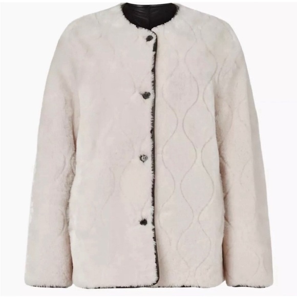 All Saints Duthie Leather/ Shearling Lined Reversible Coat S - Picture 1 of 6